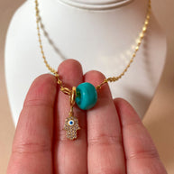 Evil Eye Hamsa and Turquoise Turkish Stone Necklace