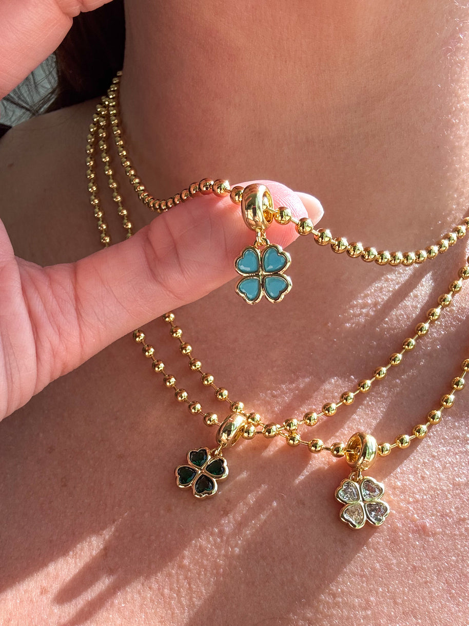 4 Different Colors of Crystal Clover Necklaces