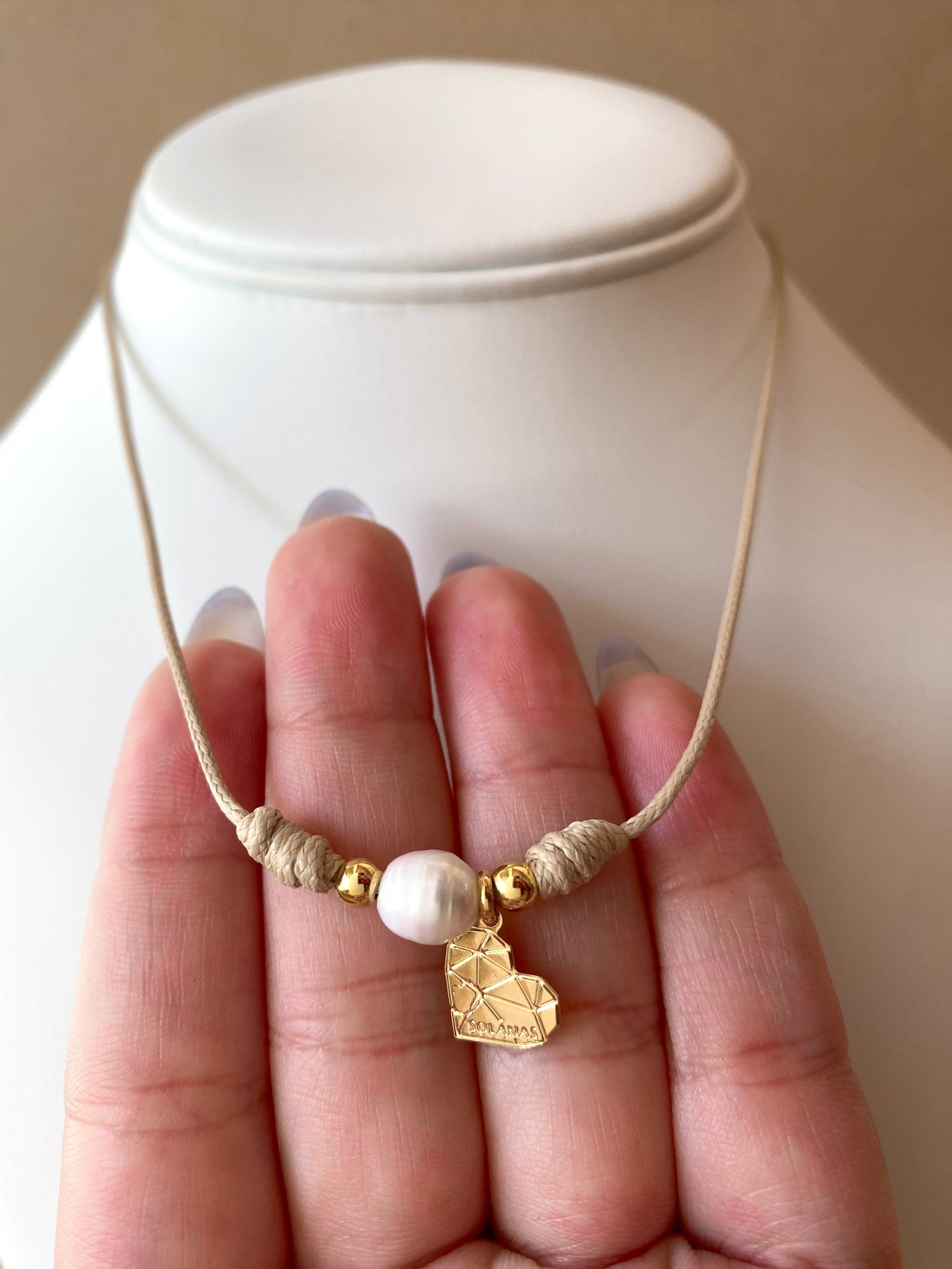 Medium Single Pearl and Heart Adjustable Necklace