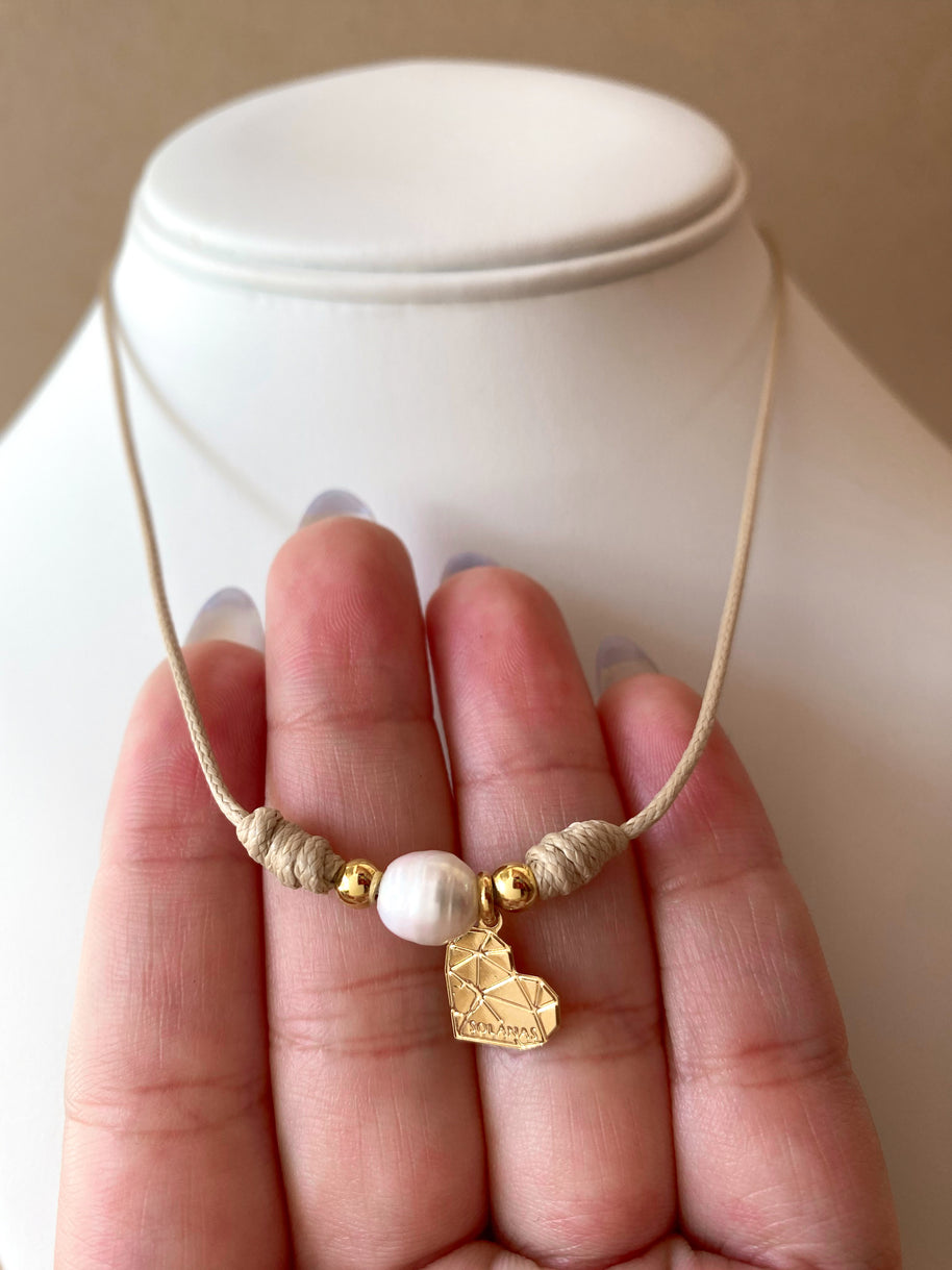 Medium Single Pearl and Heart Adjustable Necklace