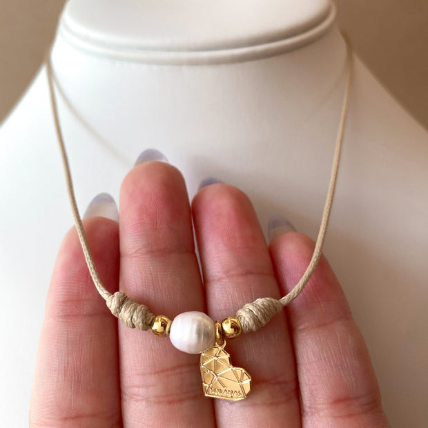 Medium Single Pearl and Heart Adjustable Necklace