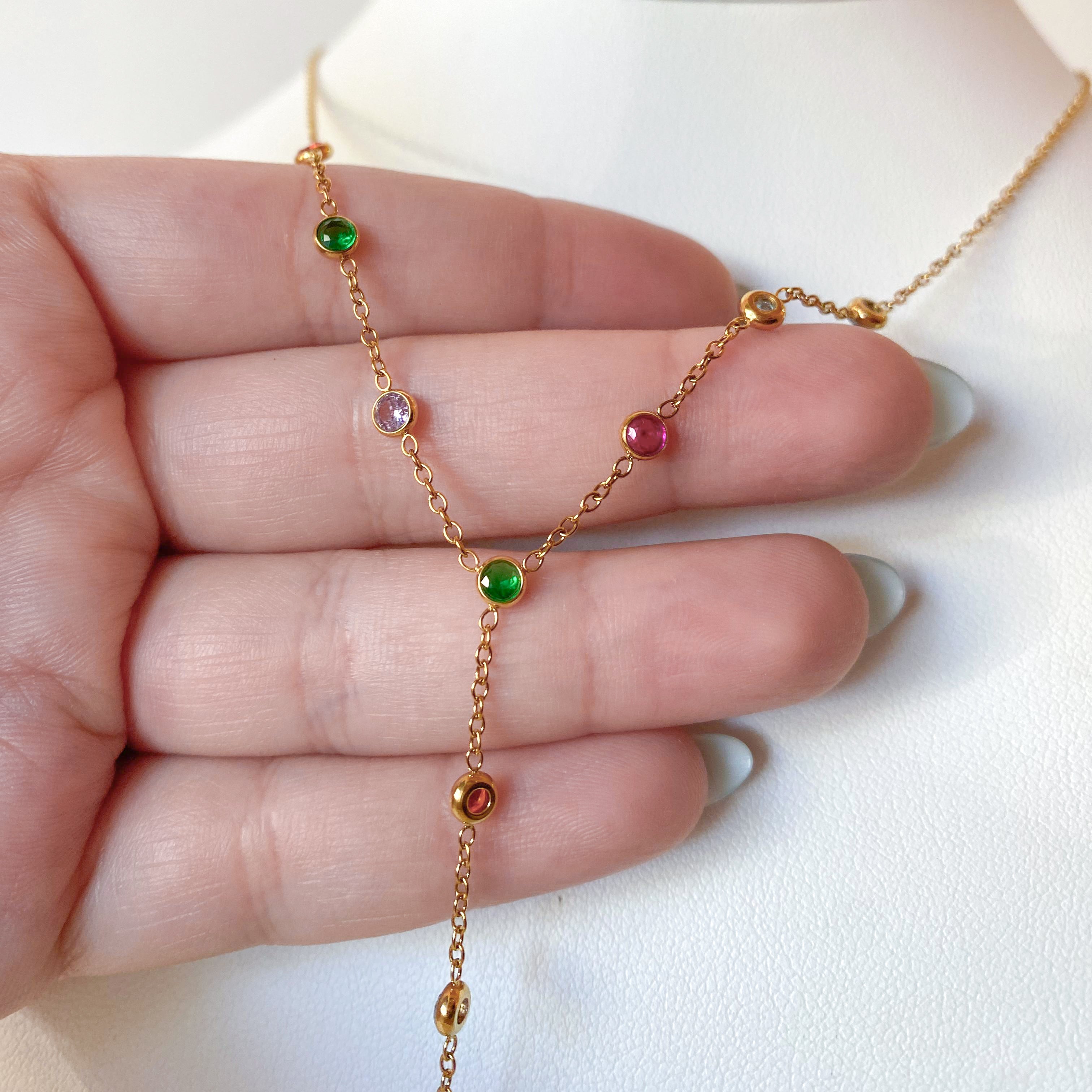 Gold Rainbow Crystals Steel Necklace