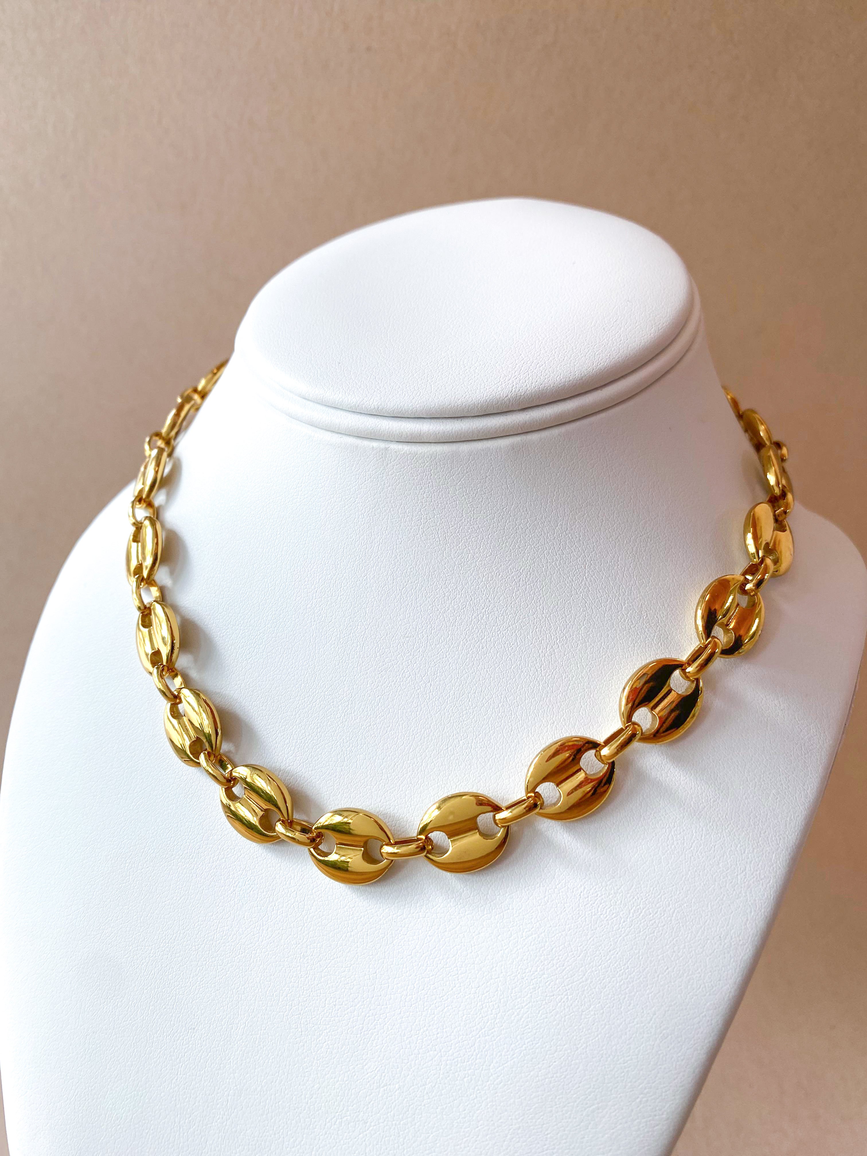 Golden Steel Coffee Grain Big Bracelet & Necklace