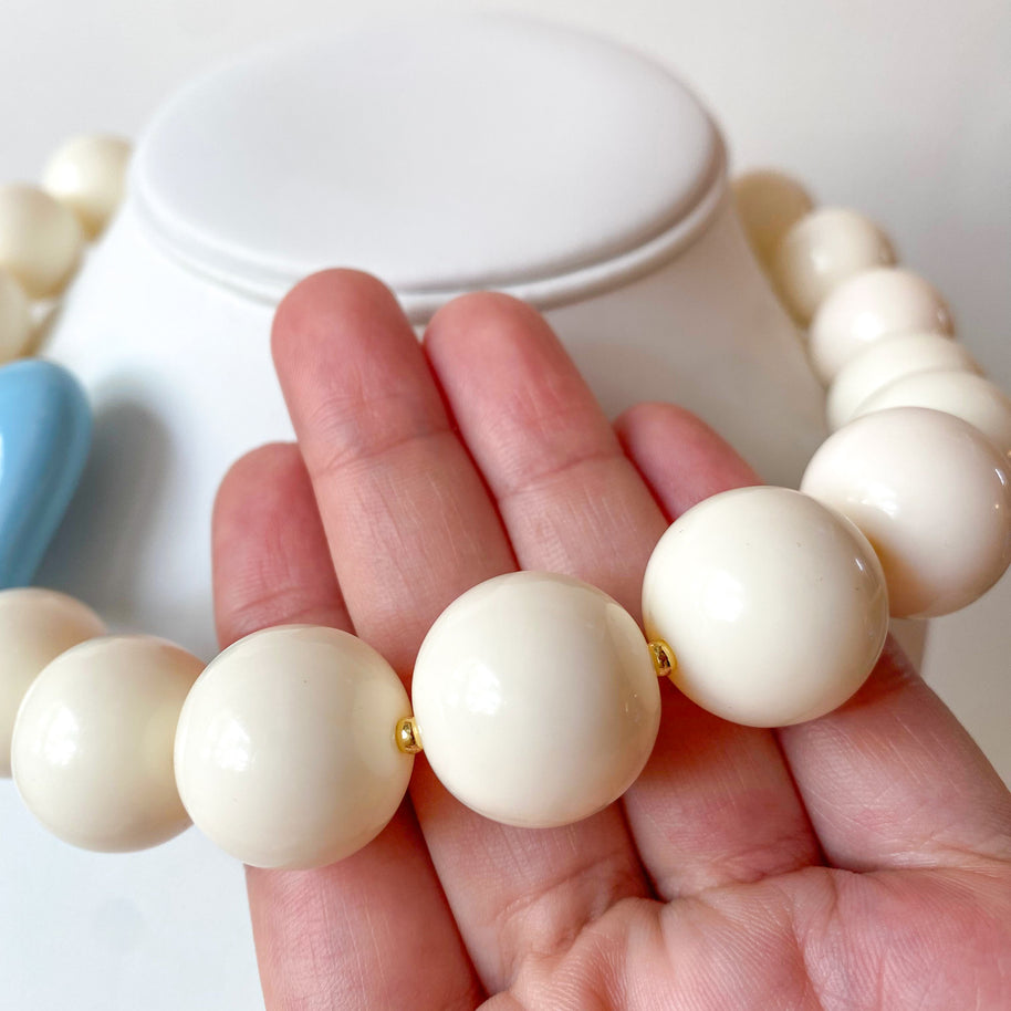 Acrylic White Gumball Bead with Light Blue Heart Necklace