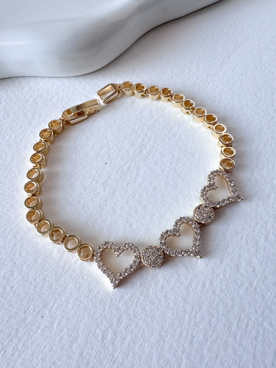 Golden Crystals 3 Hearts Bracelet