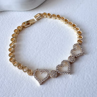Golden Crystals 3 Hearts Bracelet