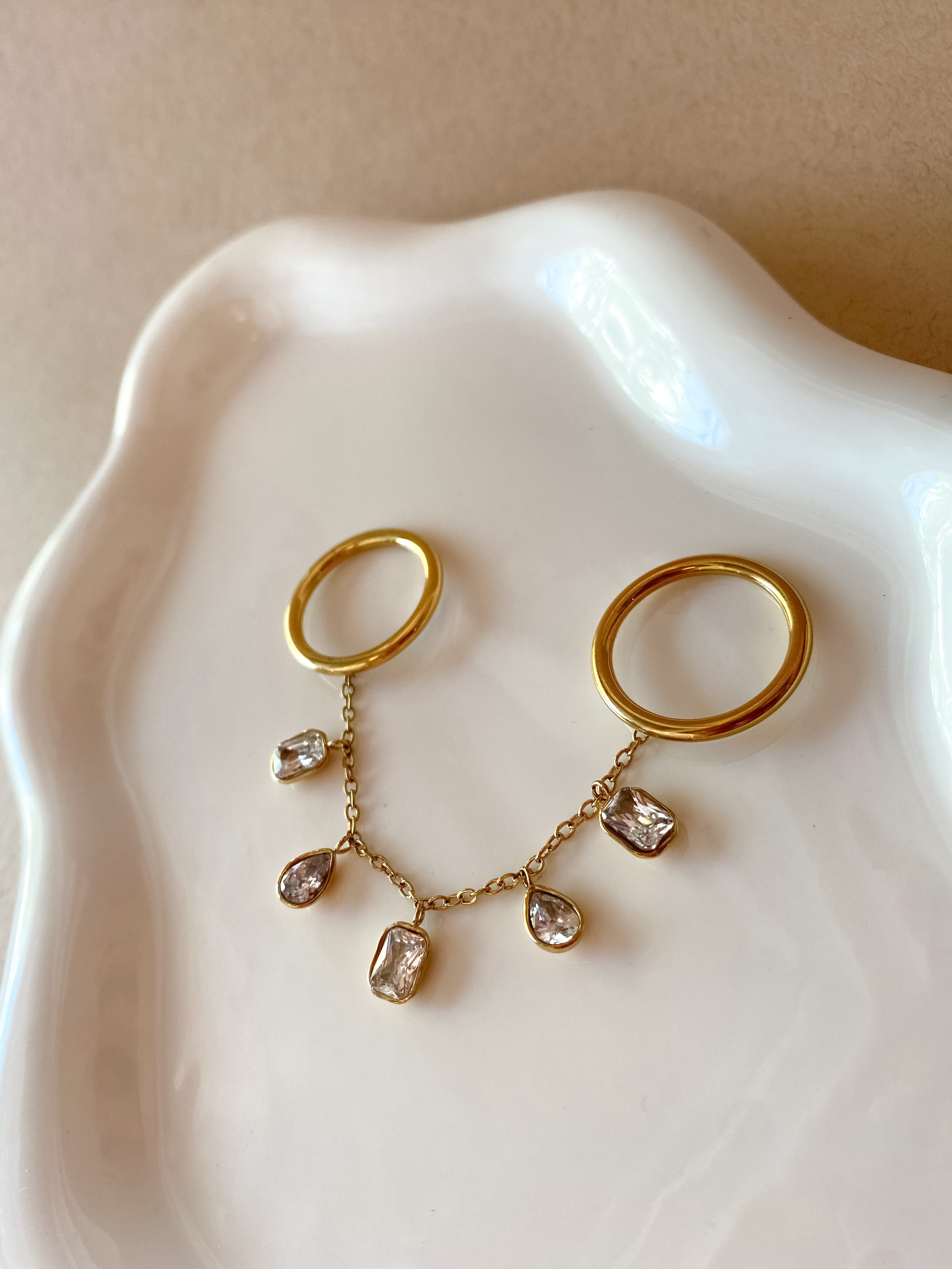 Doble Crystals Golden Steel Ring