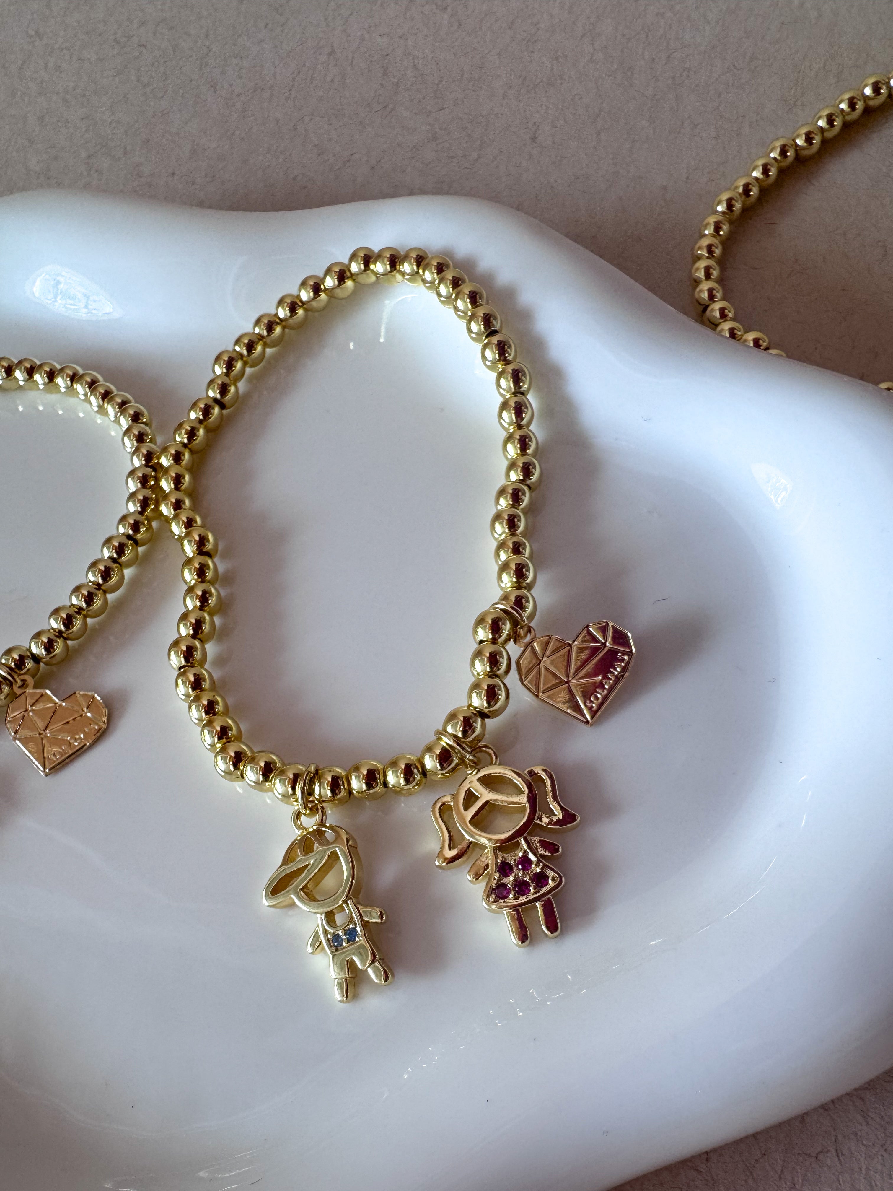 Elastic Golden Kids & Heart Bracelet