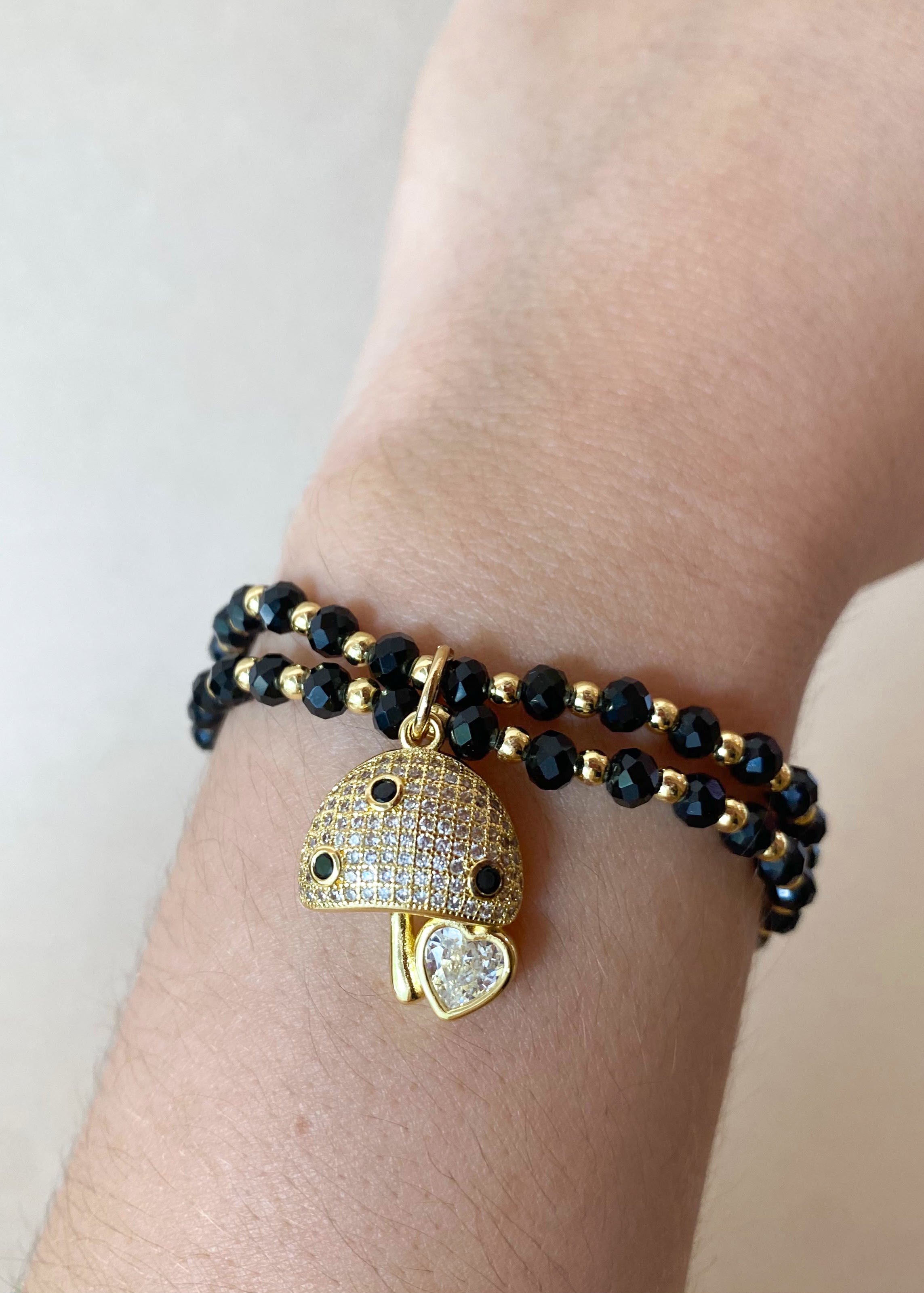 Black Crystal Mushroom Elastic Bracelet