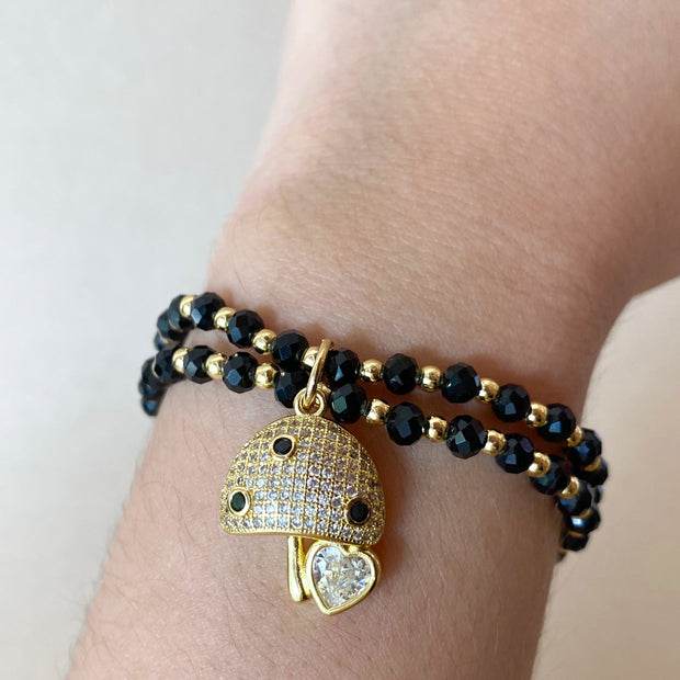 Black Crystal Mushroom Elastic Bracelet