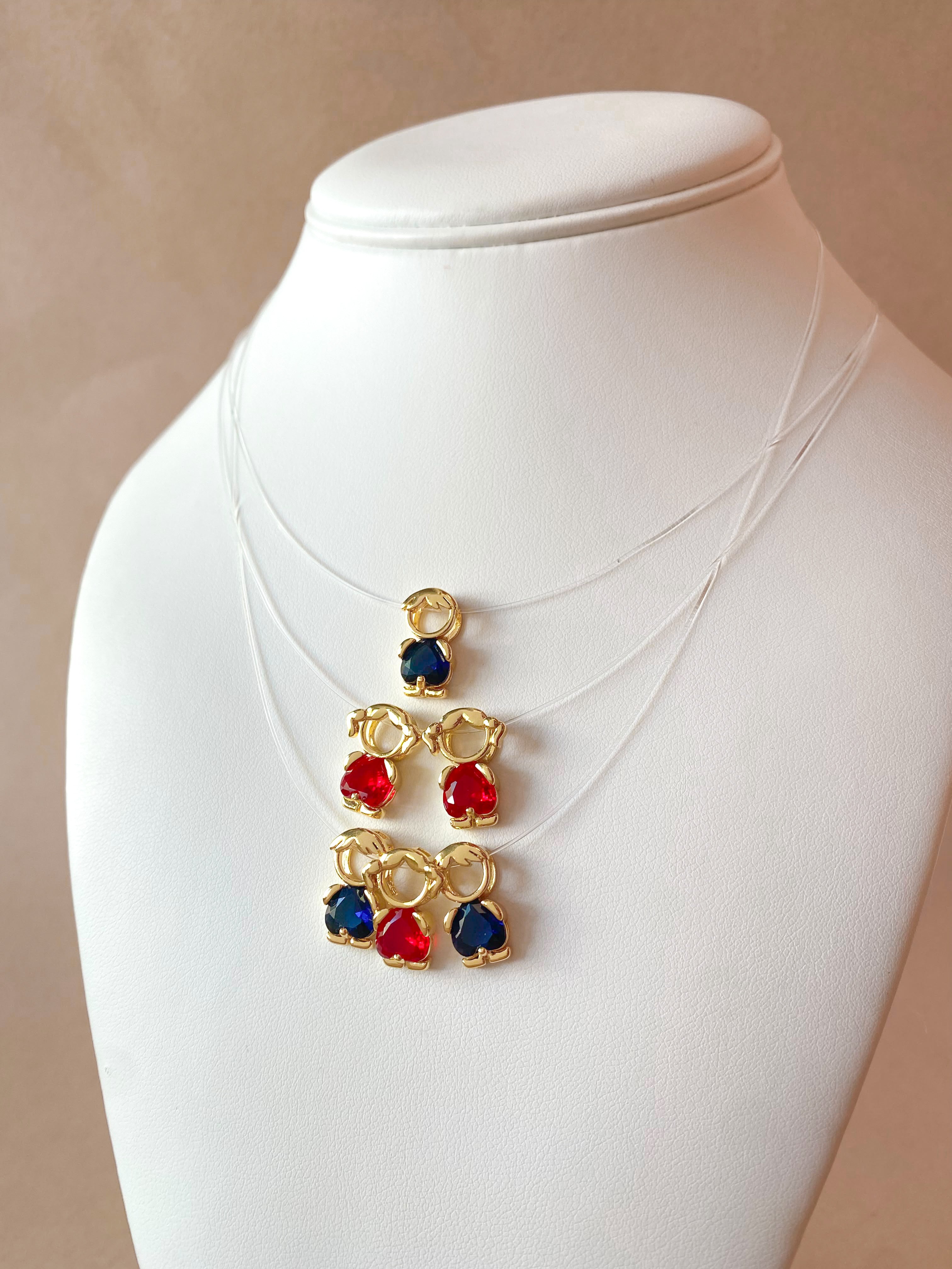 Red and Blue Kids Charms Ghost Necklace