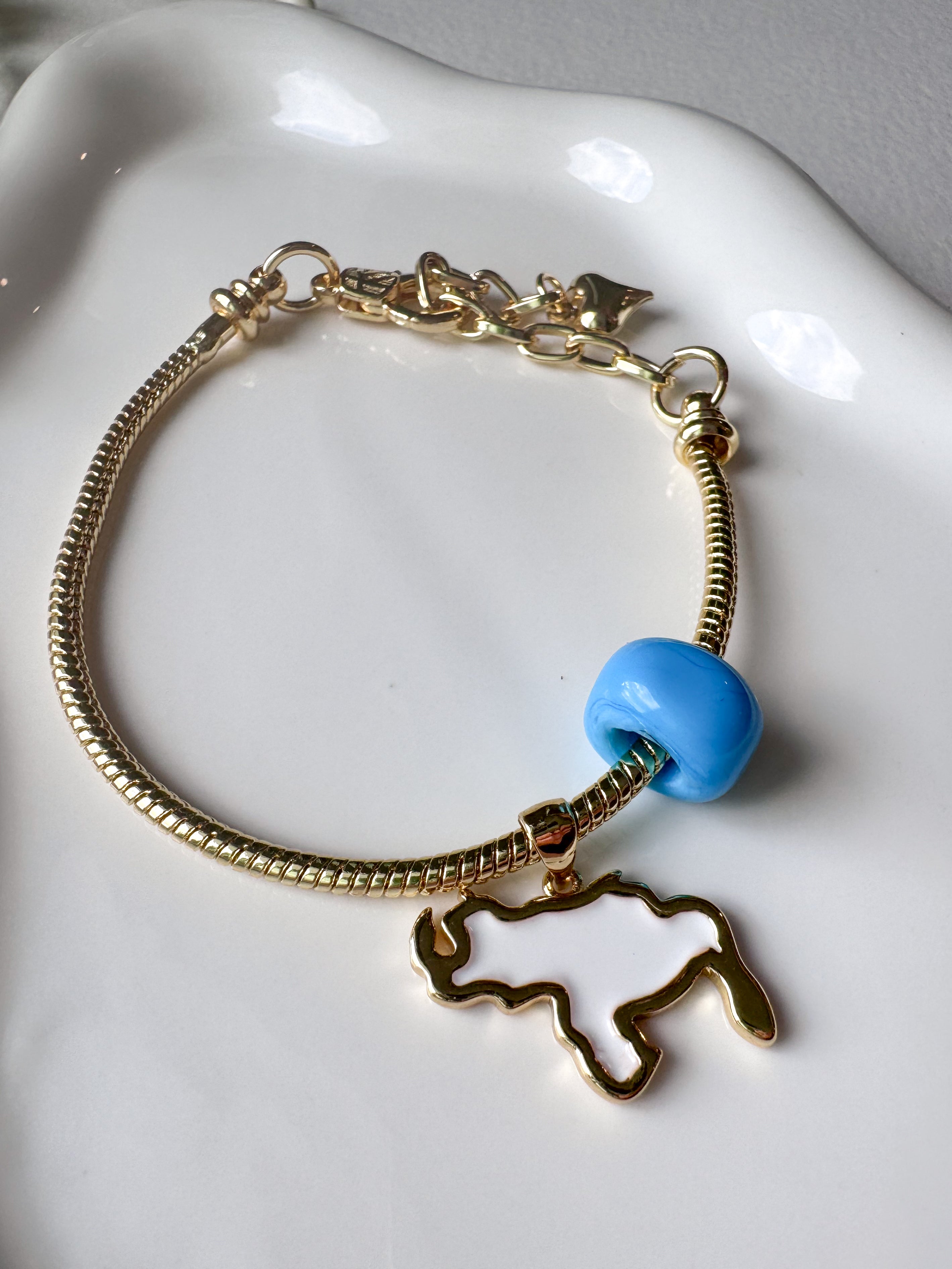 White Venezuela Map & Blue Tuerca Bracelet