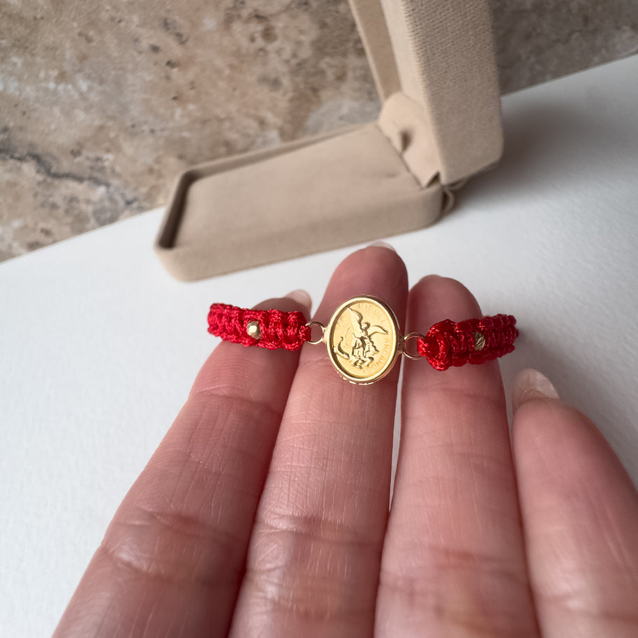 St. Miguel 18K Solid Gold Medal in Red String Bracelet