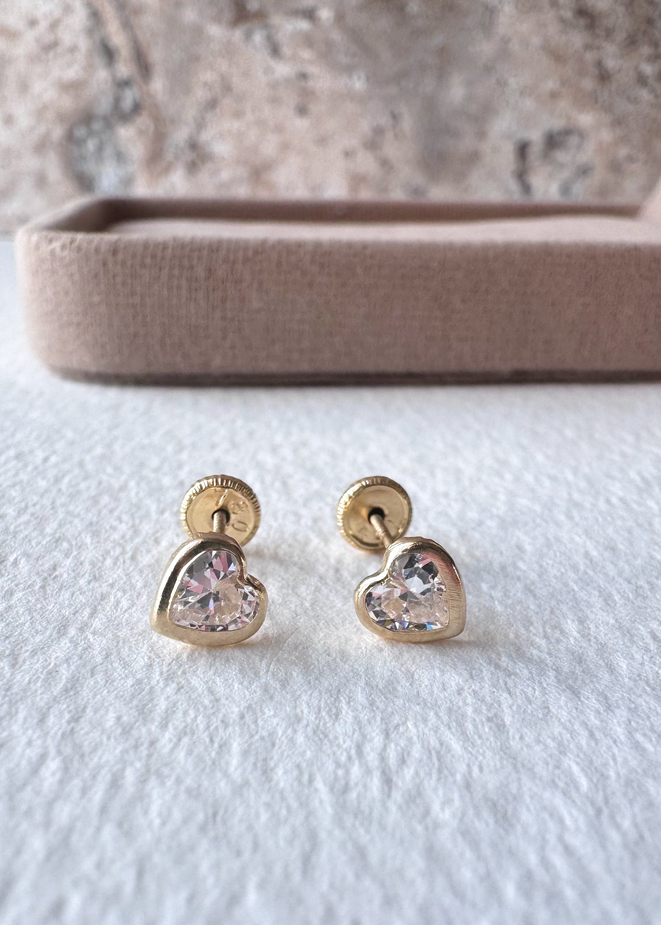 Heart Zircon 18k Solid Gold Earrings