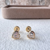 Heart Zircon 18k Solid Gold Earrings