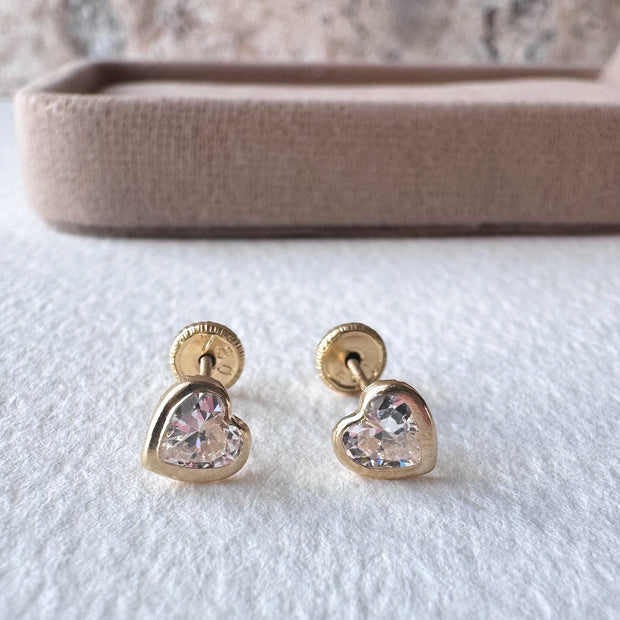 Heart Zircon 18k Solid Gold Earrings