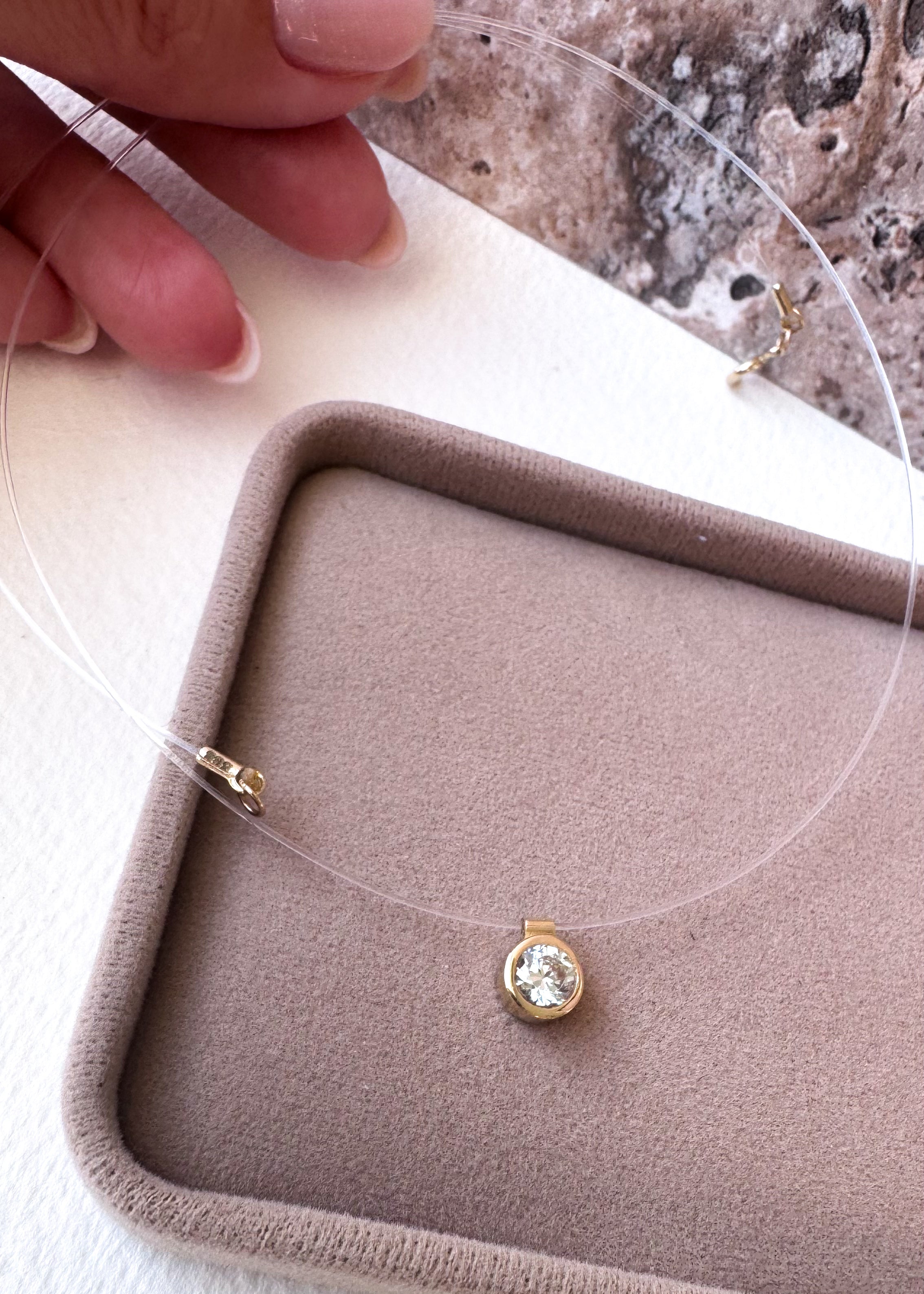 Solitaire Crystal Ghost Chain 14K Solid Gold Necklace