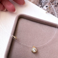 Solitaire Crystal Ghost Chain 14K Solid Gold Necklace