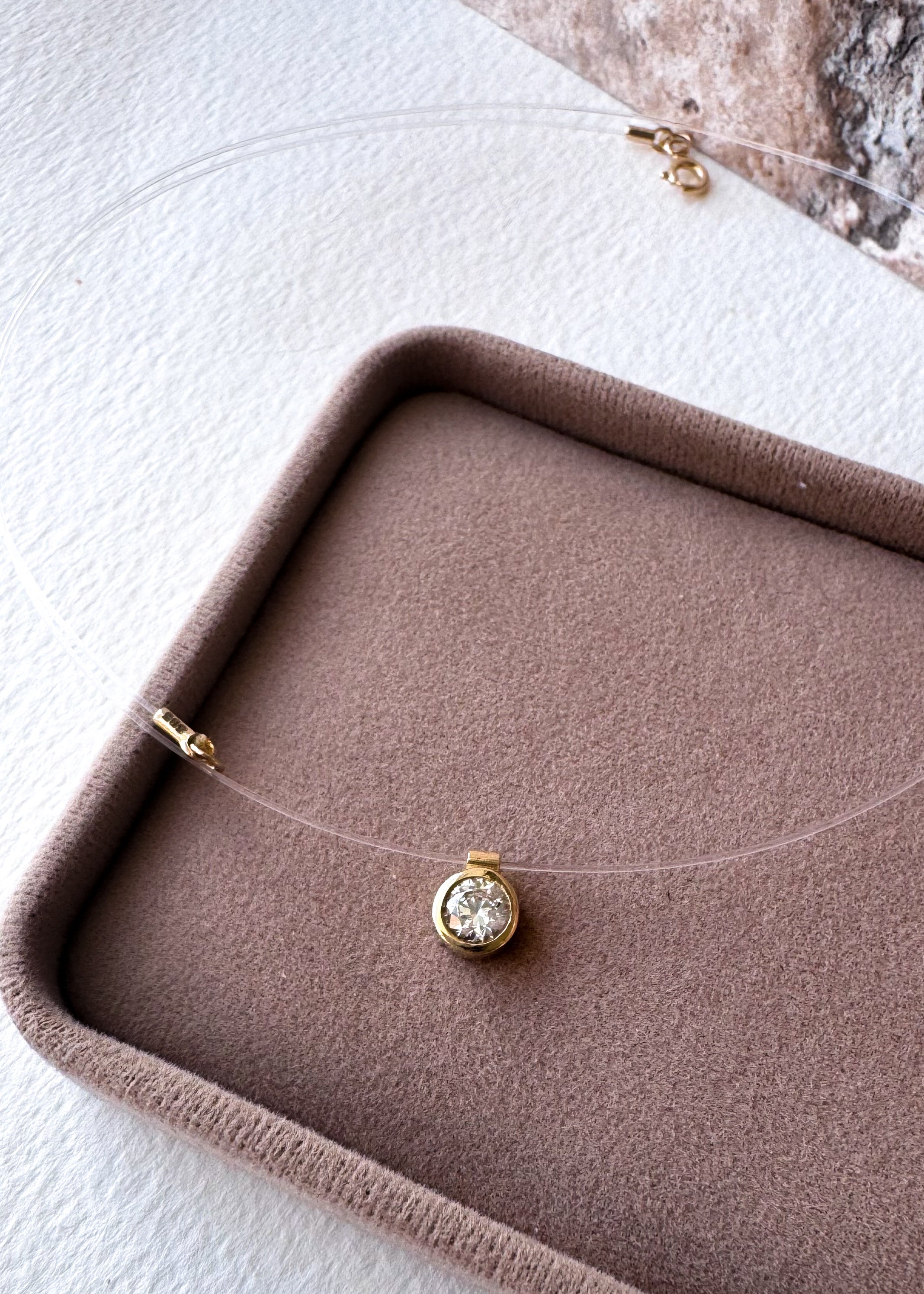 Solitaire Crystal Ghost Chain 14K Solid Gold Necklace