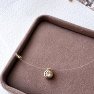 Solitaire Crystal Ghost Chain 14K Solid Gold Necklace
