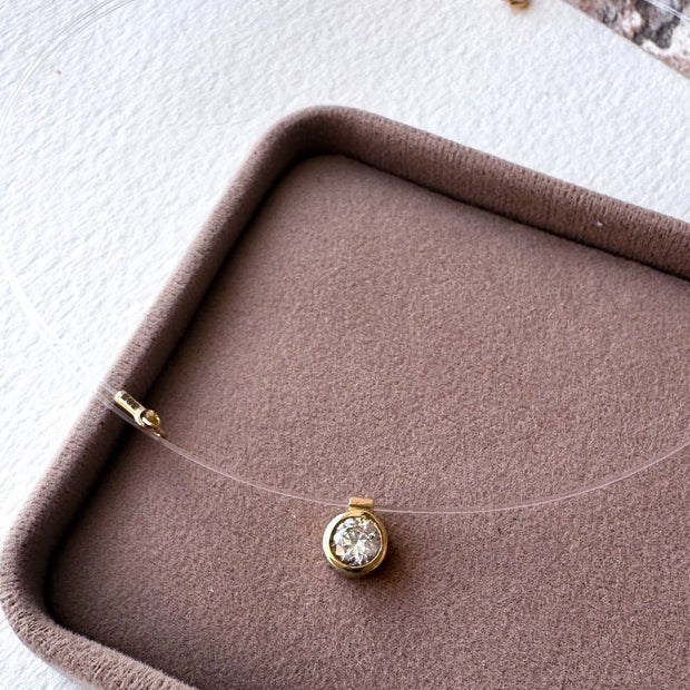 Solitaire Crystal Ghost Chain 14K Solid Gold Necklace