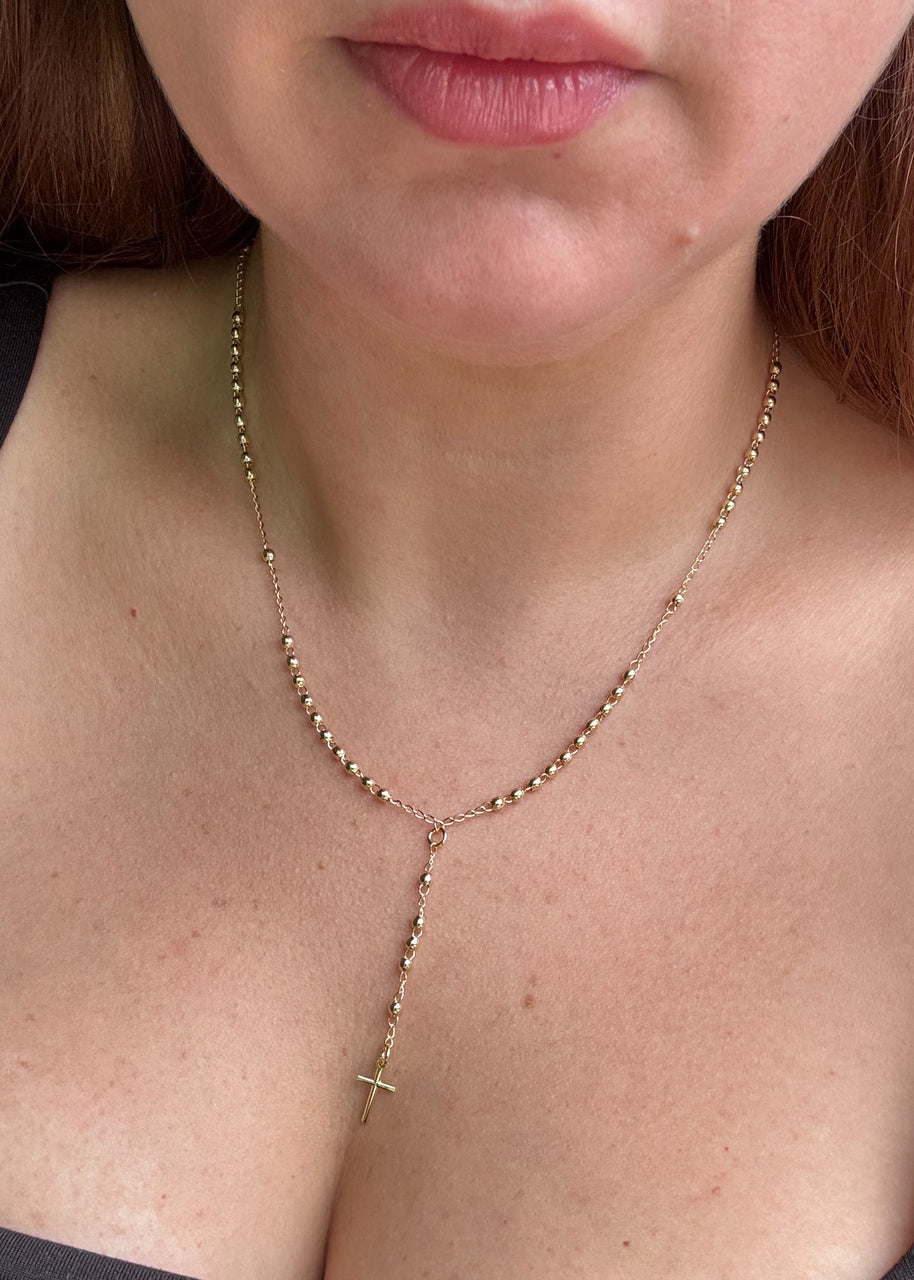 Golden Plain Cross Rosary Necklace