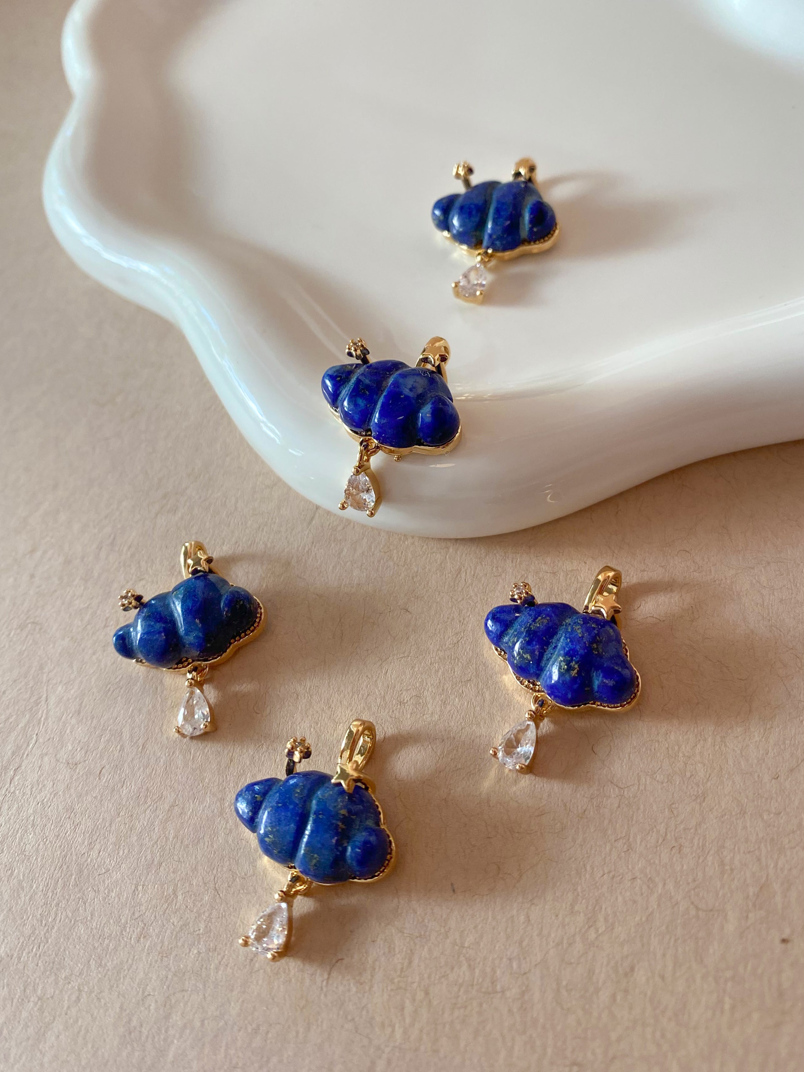 Cloud Lapislazuli and Raindrop Crystal Charm