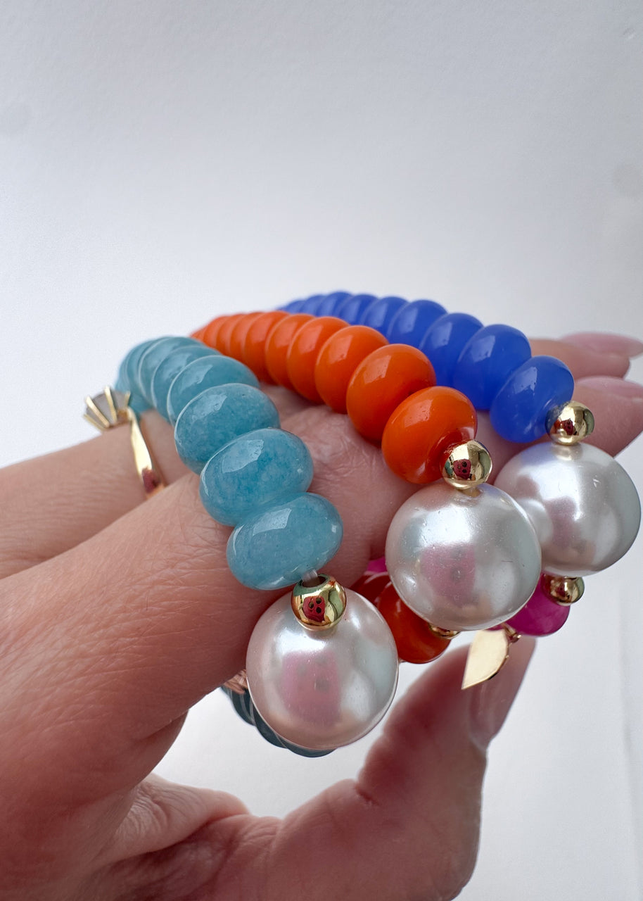 Colorful Beaded Elastic Pearls Heart Bracelets