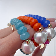 Colorful Beaded Elastic Pearls Heart Bracelets