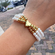 White Crystals 3 Layers Heart Adjustable Bracelet