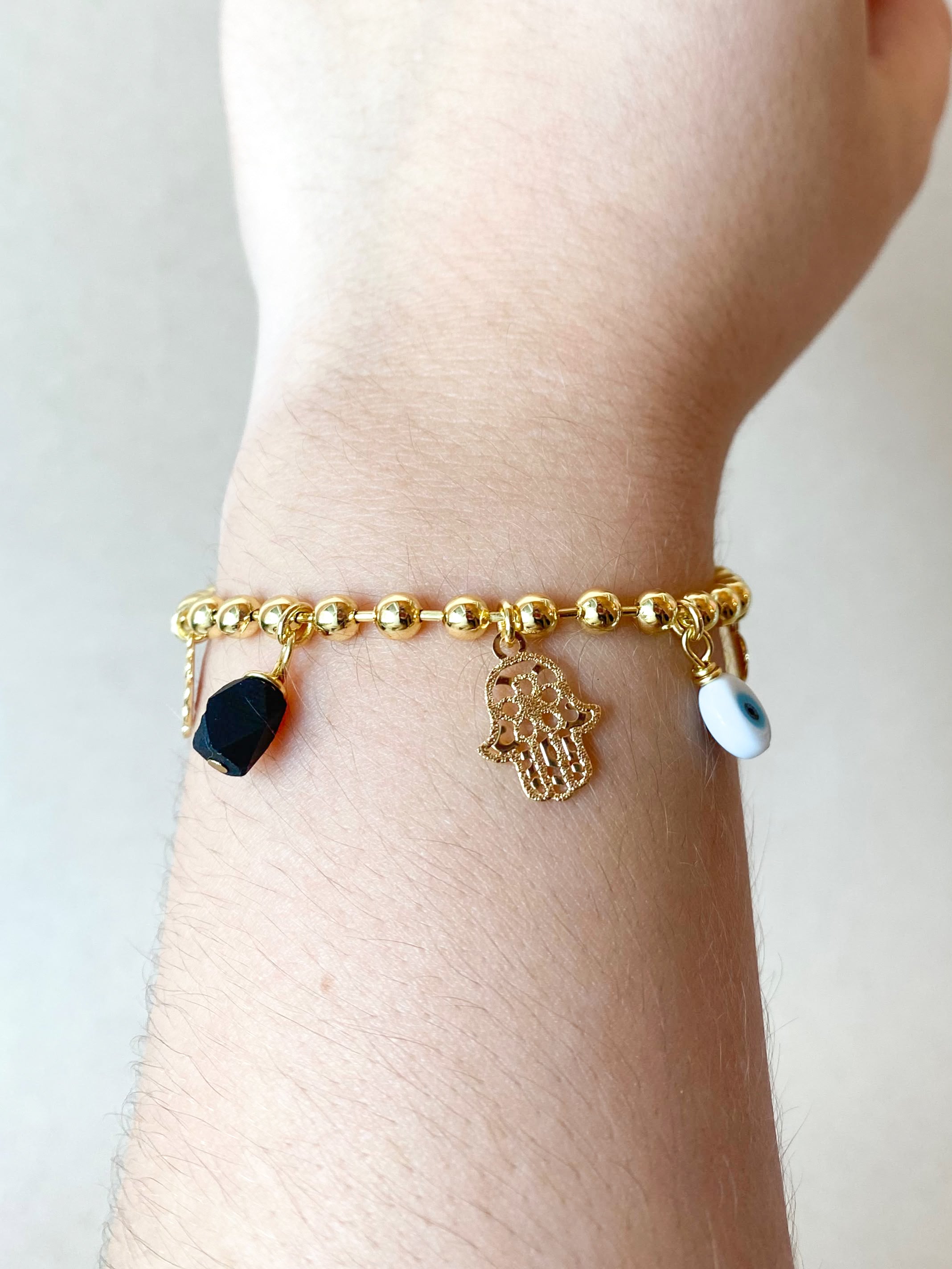 Azabache Multi Protection Charms Golden Bracelet