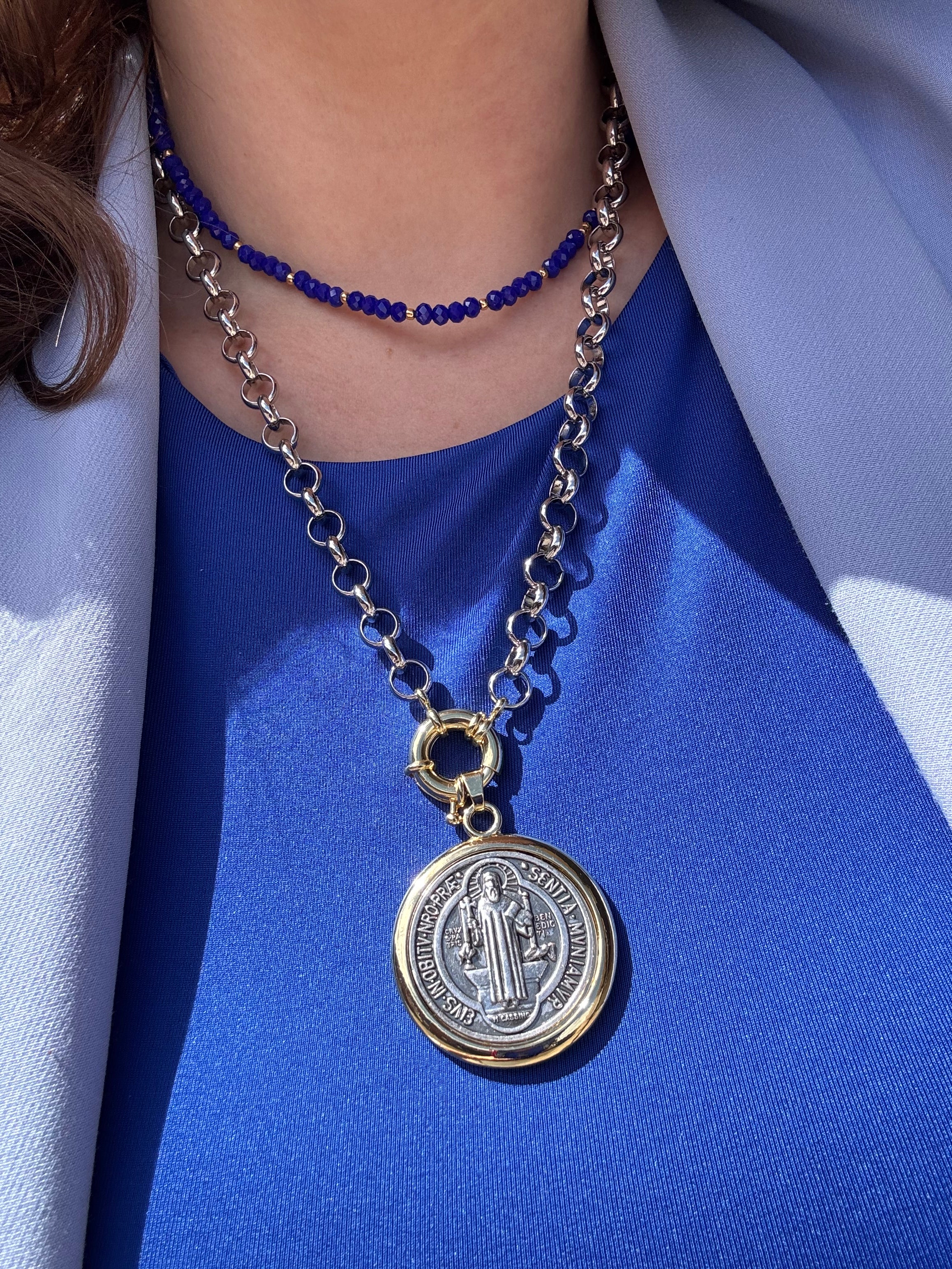 Big St. Benedict Medal 2 Gold Necklace