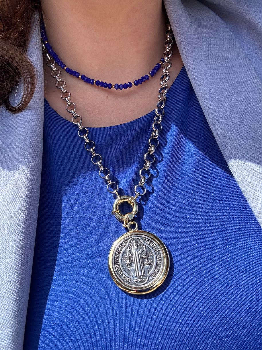 Big St. Benedict Medal 2 Gold Necklace