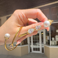 Golden Zircon Drop and Pearl Style Steel Bracelet