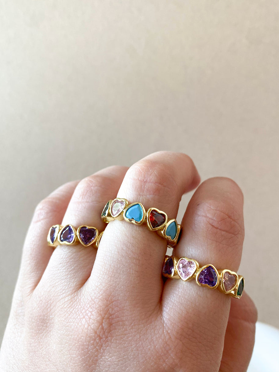 Crystals Hearts Colorful Rings