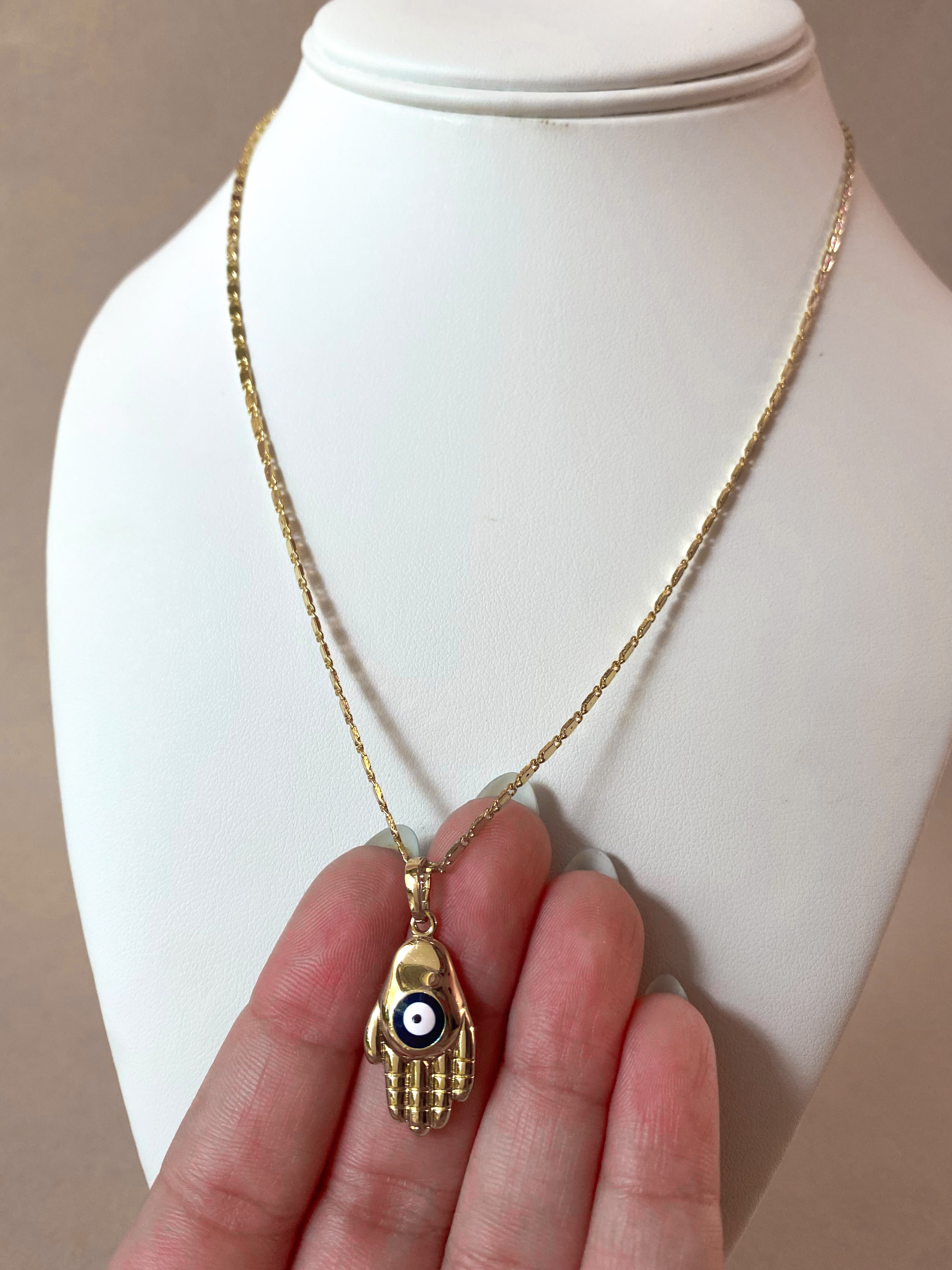 Hamsa Evil Eye Golden  Large Necklace