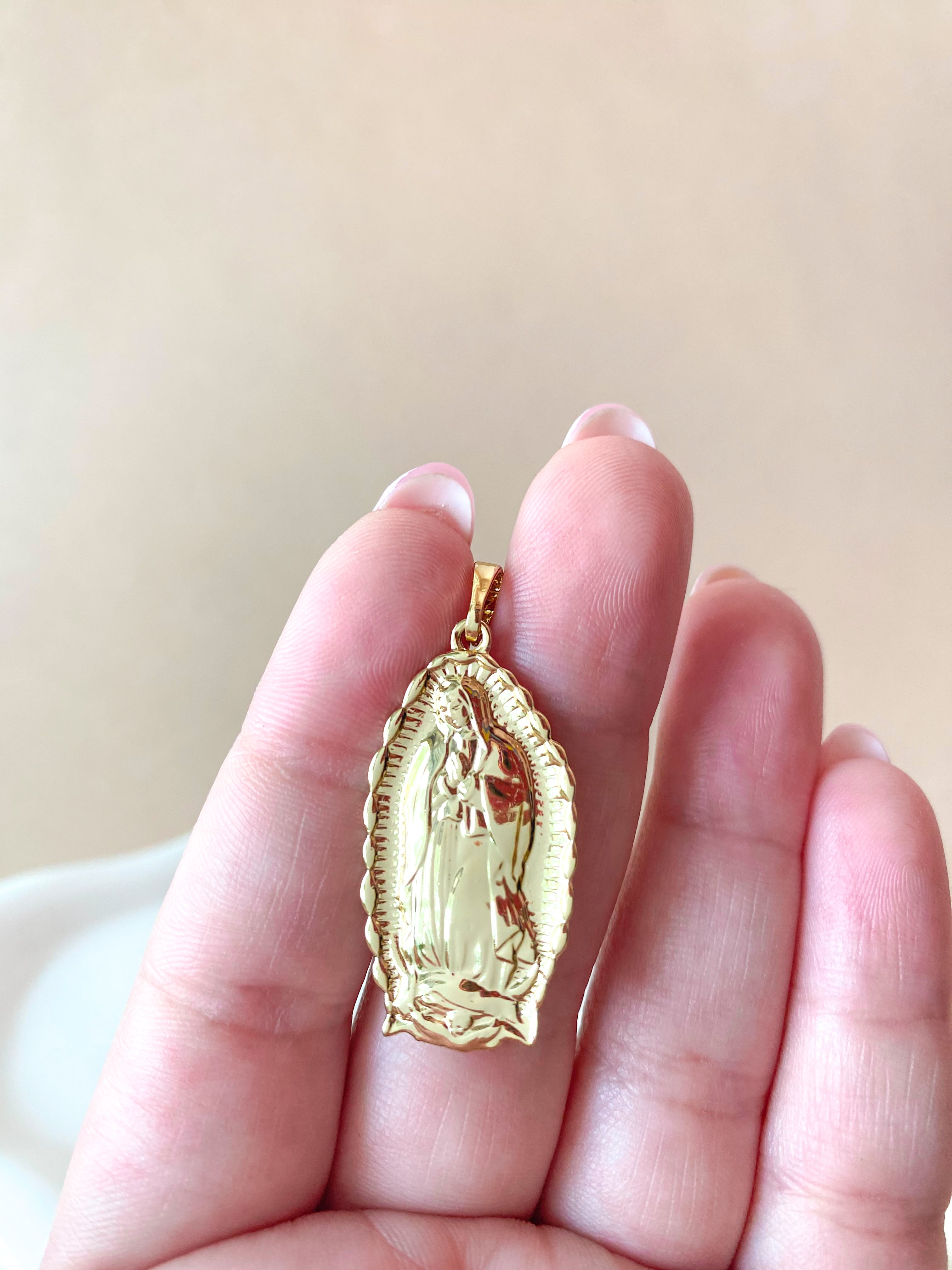 Guadalupe Virgin Big Oval Medal Golden Charm