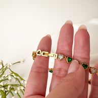 White & Green Hearts Crystal Shape Steel Golden Bracelet