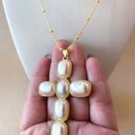 Big Pearls Cross Necklace