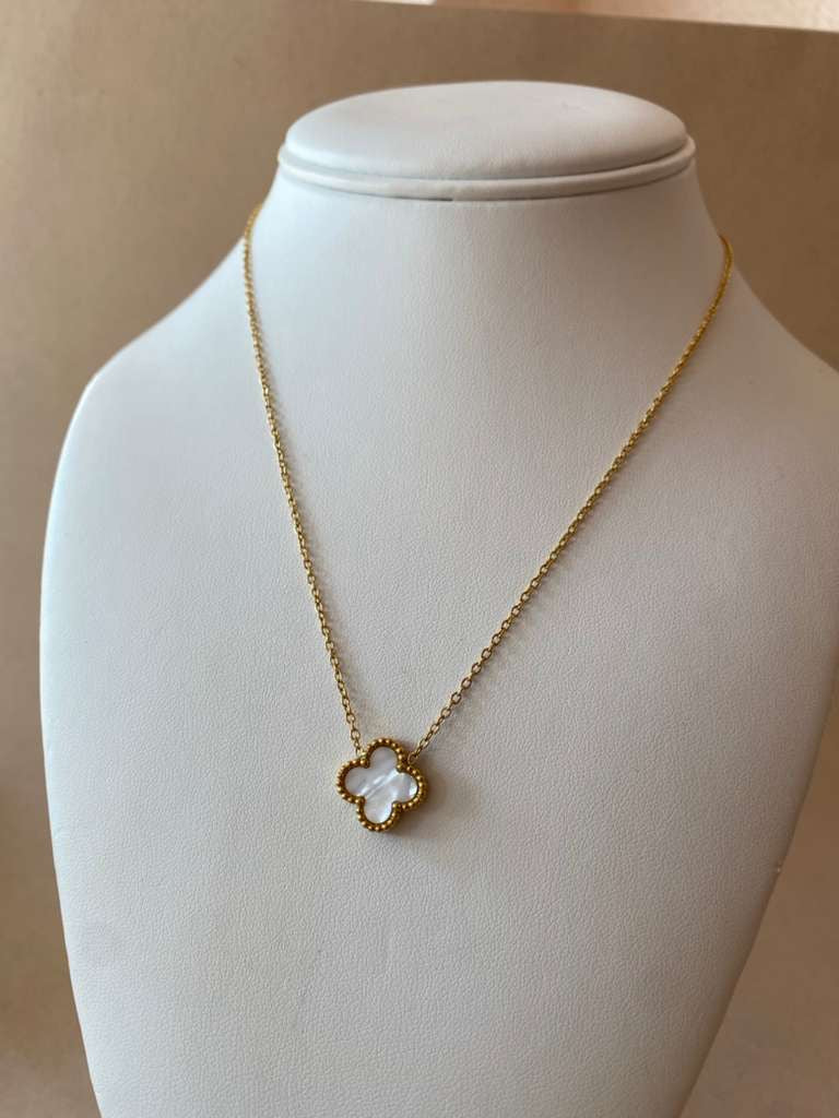 Red and White Clover Stainless Steel Necklaces
