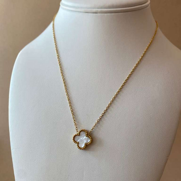 Red and White Clover Stainless Steel Necklaces
