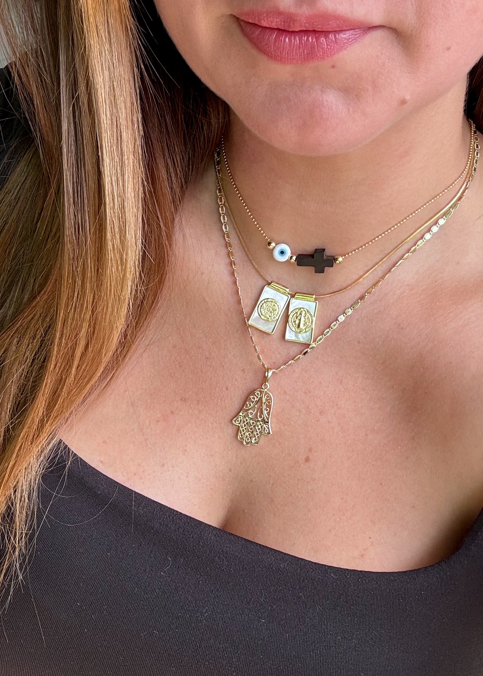 Evil Eye and Cross Azabache Adjustable Necklace