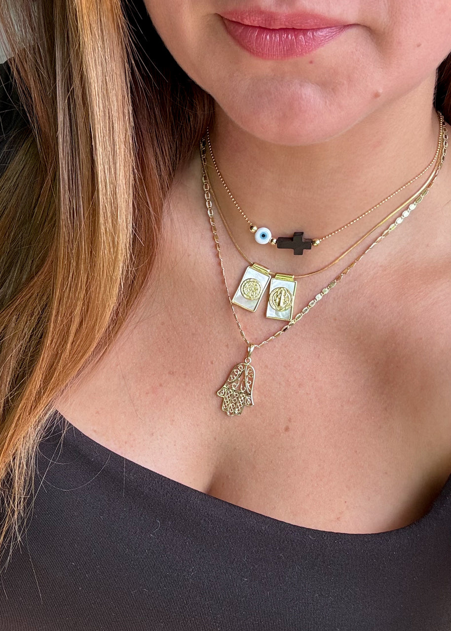 Evil Eye and Cross Azabache Adjustable Necklace