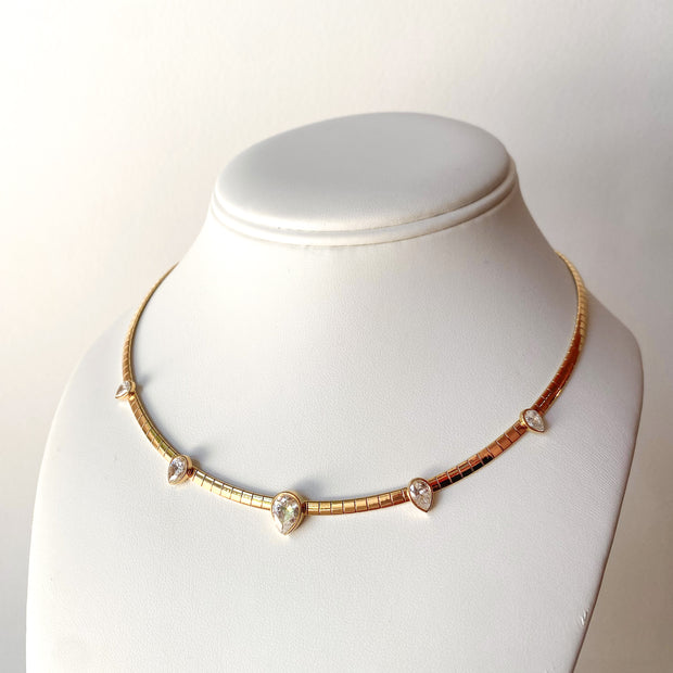 Golden Drop Zircons Choker Steel Necklace