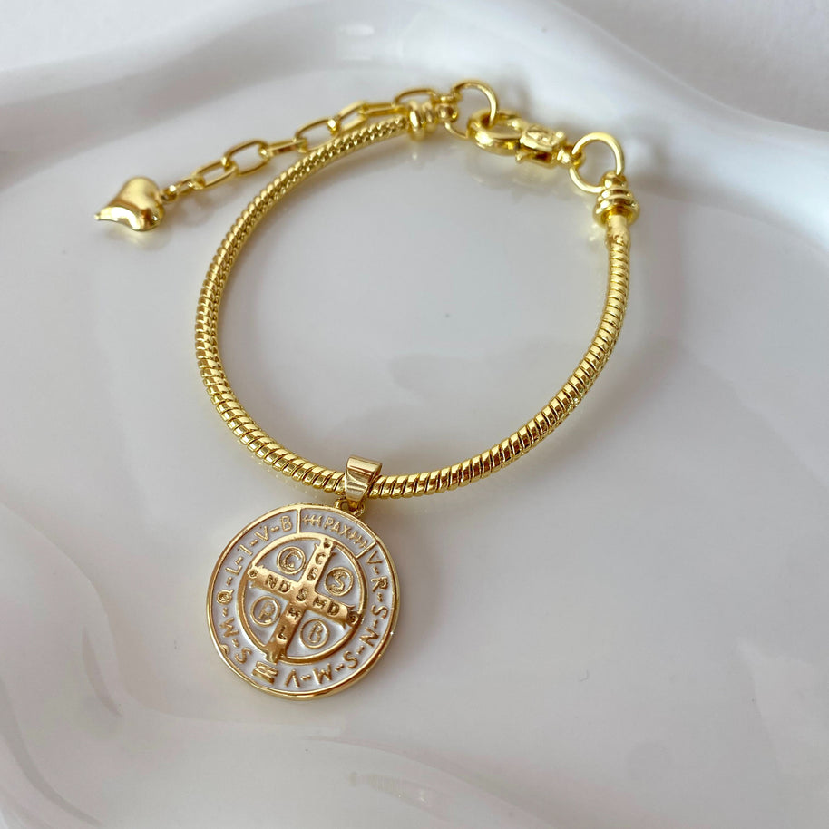 White and Gold St Benedict Bracelet