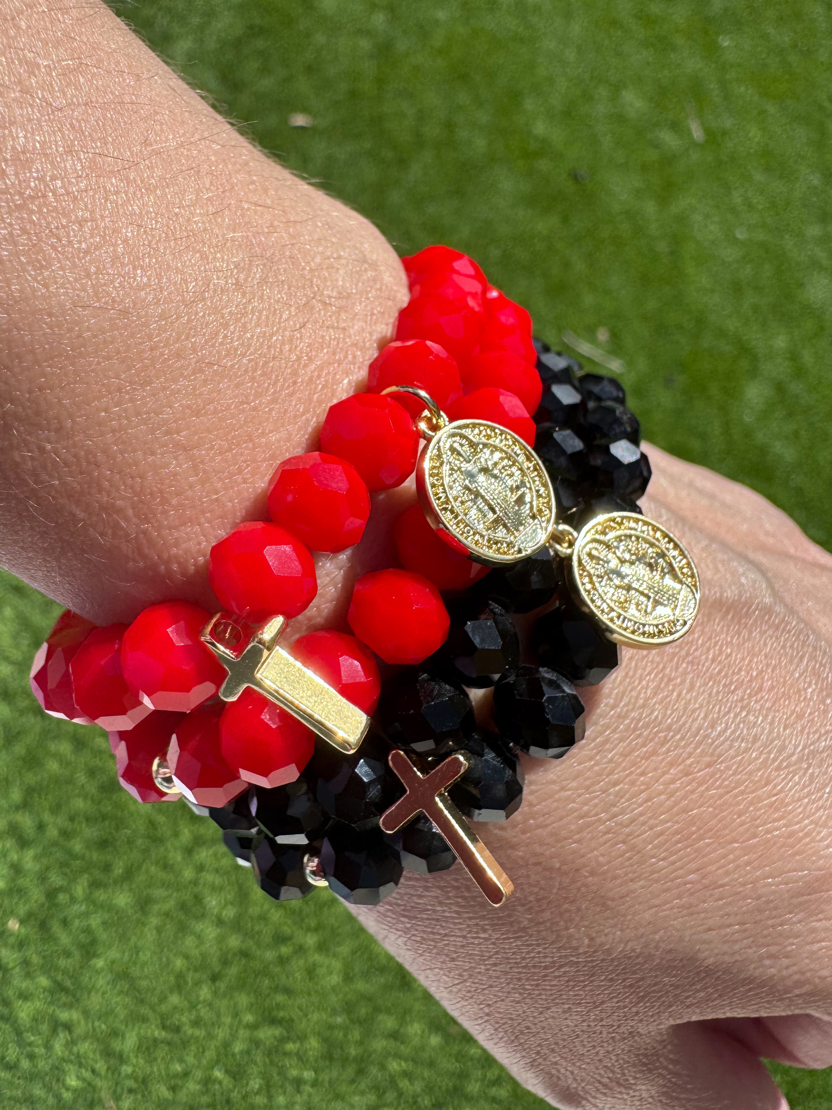 Rosary Style Black & Red Crystals Bracelets