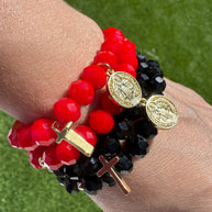 Rosary Style Black & Red Crystals Bracelets