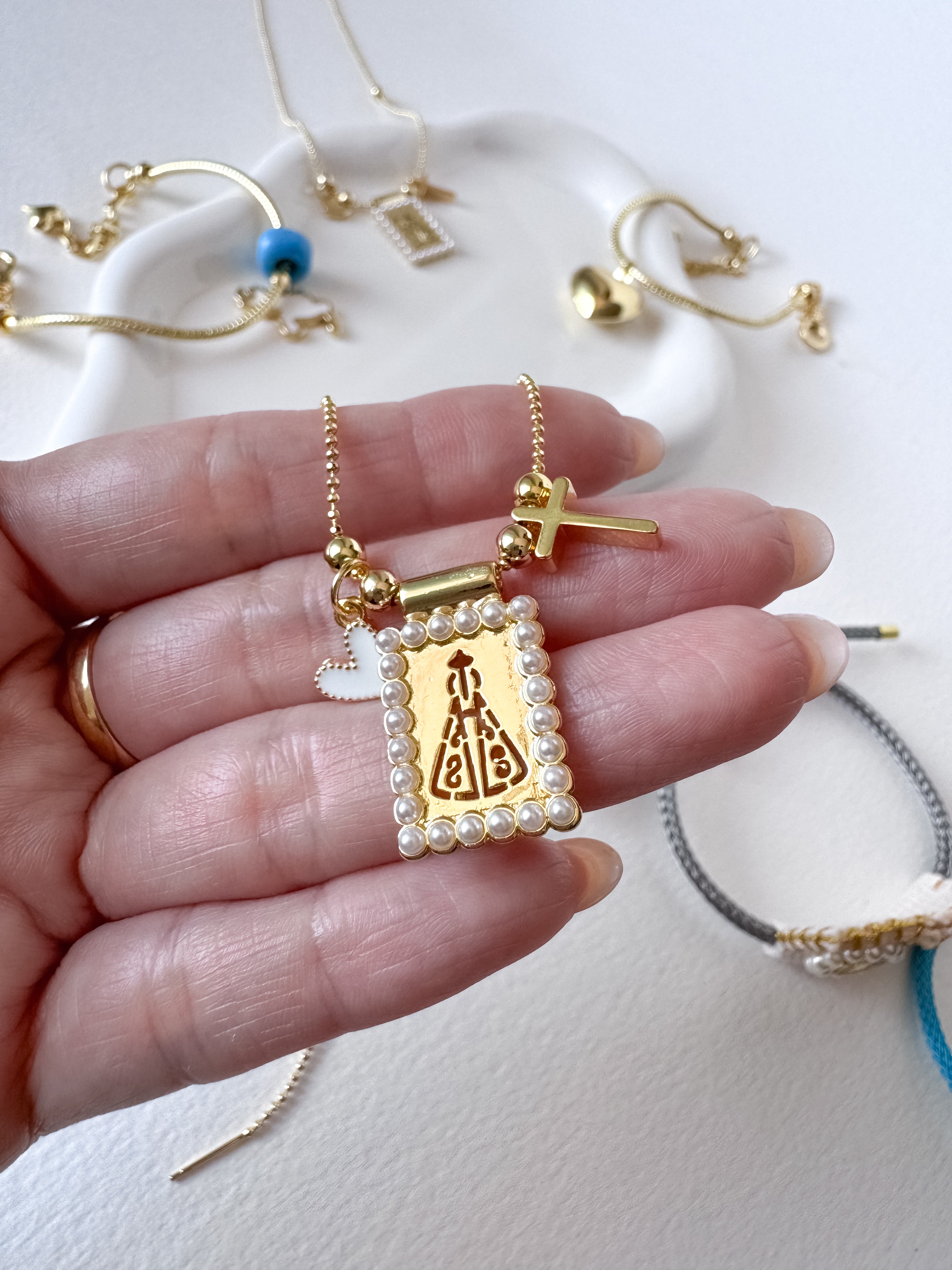 Virgin of the Valley Pearls Scapular Necklace