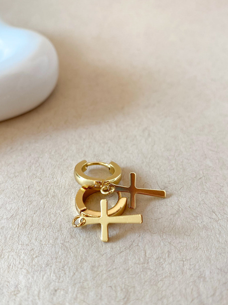 Golden Steel Cross Hoops