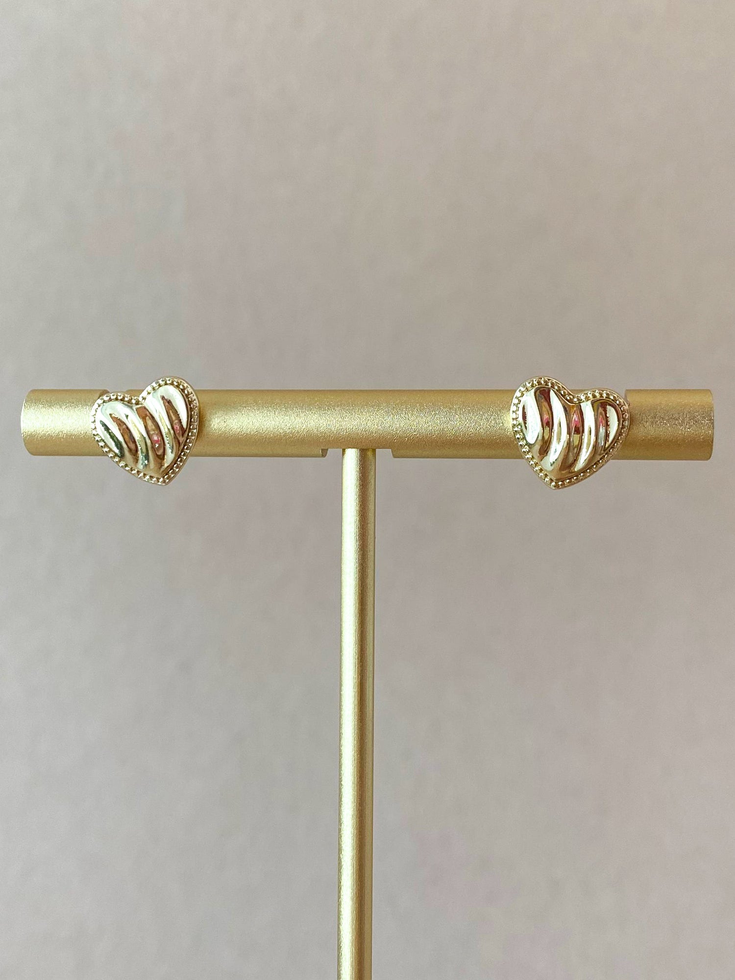 Textured Shape of Golden Heart Little Earrings